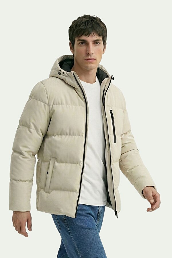 Jel Elyaf Dolgulu Kapüşonlu Şişme Erkek Mont  İçi Astarlı Kışlık Spor Mont – Cepli