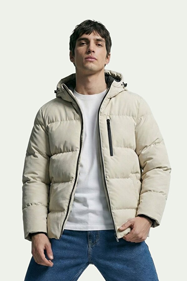 Jel Elyaf Dolgulu Kapüşonlu Şişme Erkek Mont  İçi Astarlı Kışlık Spor Mont – Cepli