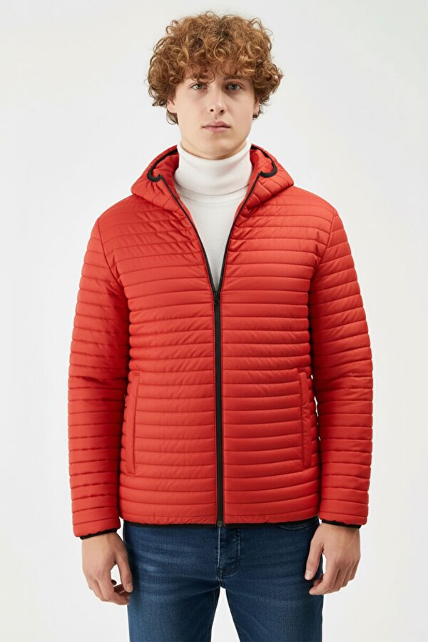 Kapüşonlu Su & Rüzgar Geçirmez İçi Astarlı Cepli Fit Erkek Kışlık Şişme Mont