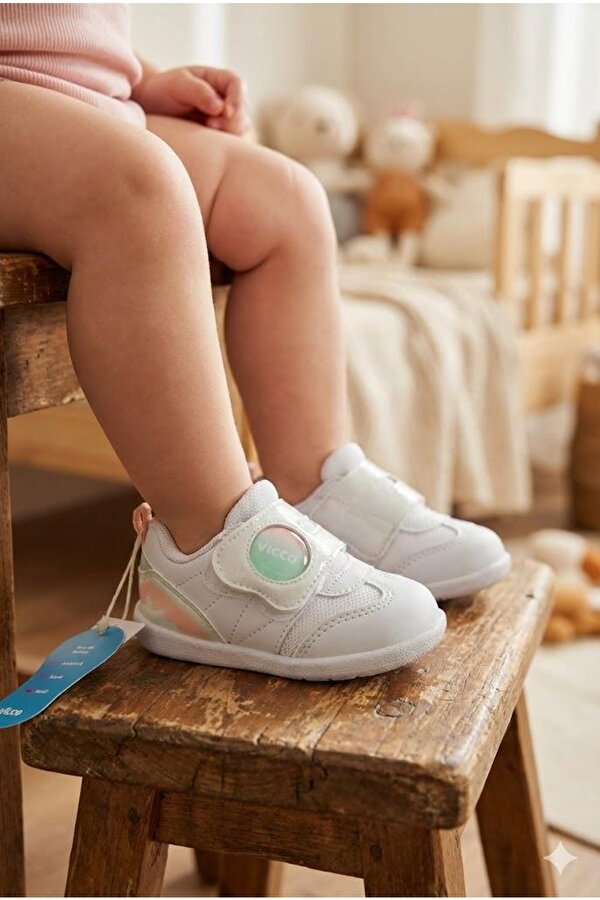 346.E25Y.170 Beyaz Pudra Donut Anatomik Kız Çocuk İlk Adım Ayakkabısı