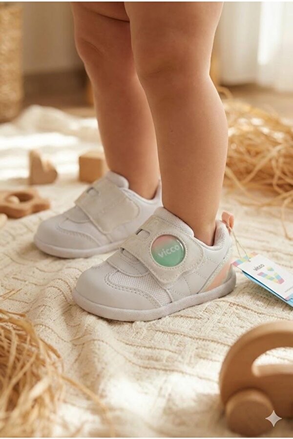 346.E25Y.170 Beyaz Pudra Donut Anatomik Kız Çocuk İlk Adım Ayakkabısı