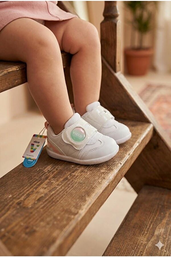346.E25Y.170 Beyaz Pudra Donut Anatomik Kız Çocuk İlk Adım Ayakkabısı