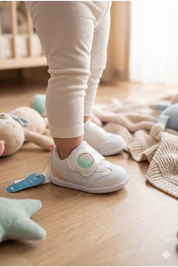 346.E25Y.170 Beyaz Pudra Donut Anatomik Kız Çocuk İlk Adım Ayakkabısı