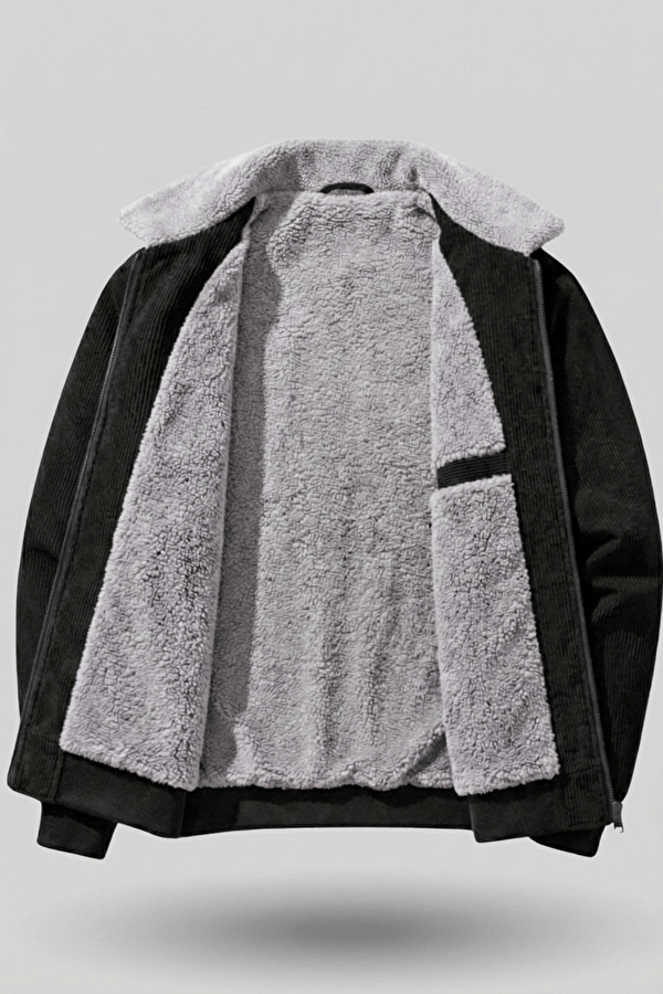 Erkek Kadife Mont Peluş Astarlı Tam Fermuarlı Gömlek Yaka Spor Mont