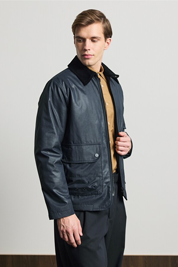 Erkek Kadife Yakalı Mont Ceket Lacivert