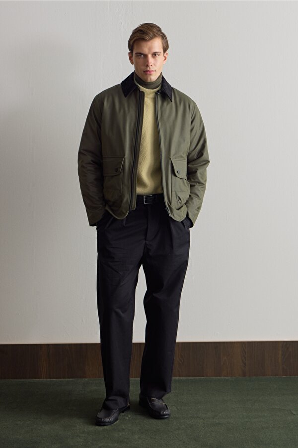 Erkek Kadife Yakalı Mont Ceket Yeşil