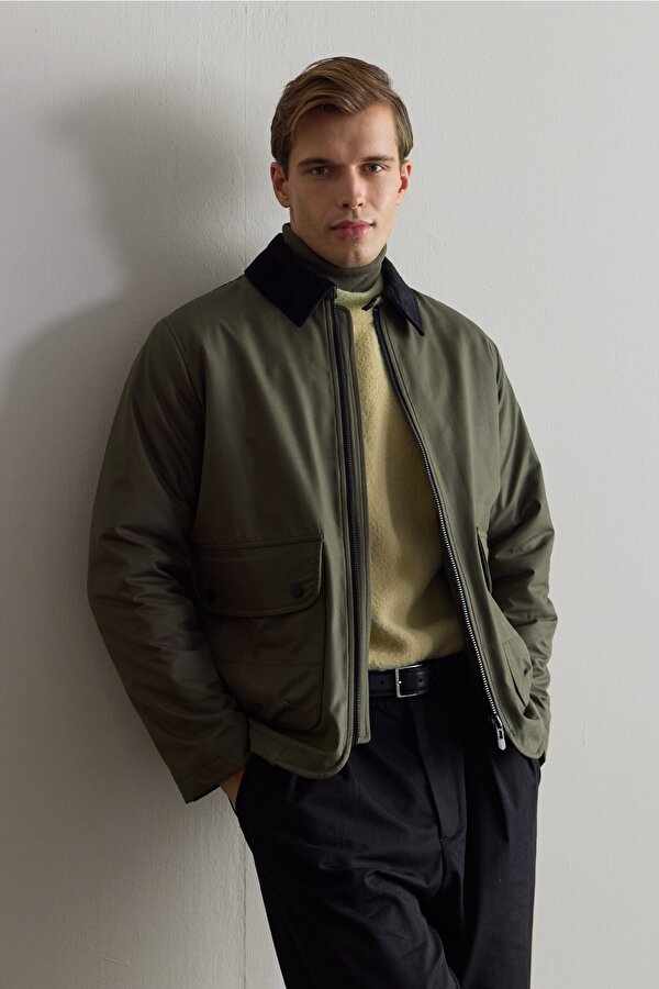 Erkek Kadife Yakalı Mont Ceket Yeşil