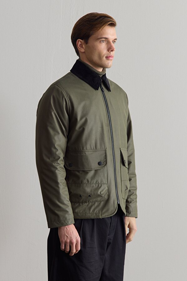 Erkek Kadife Yakalı Mont Ceket Yeşil