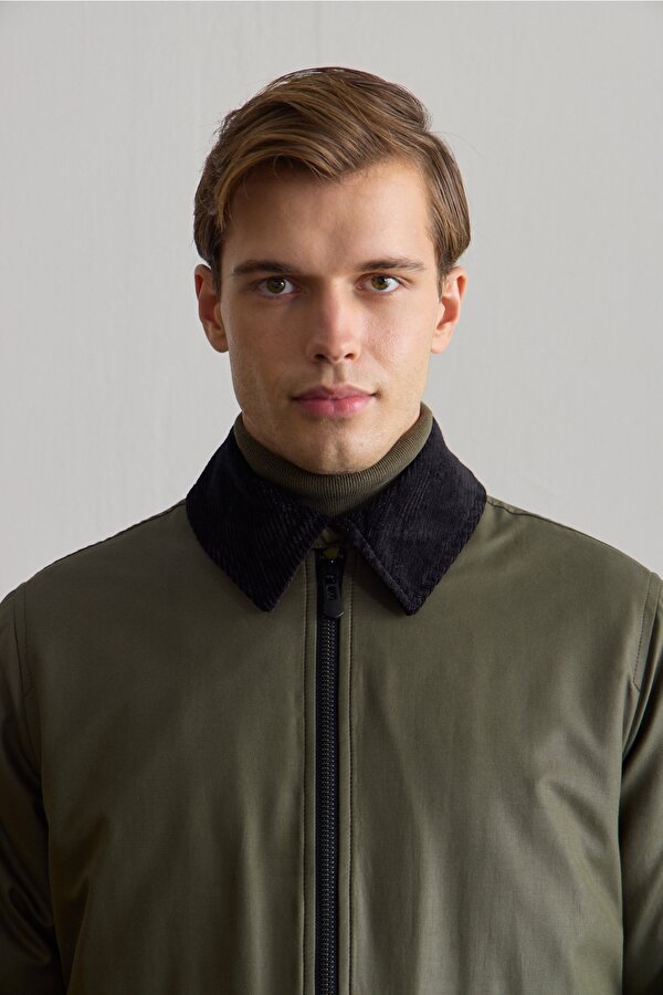 Erkek Kadife Yakalı Mont Ceket Yeşil