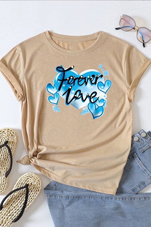 Unisex Forever Love Baskılı Oversize Tshirt - 3 Al 1 Öde