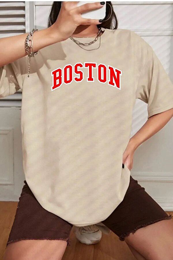 Unisex Boston Baskılı T-shirt - FLO 3 Al 1 Öde