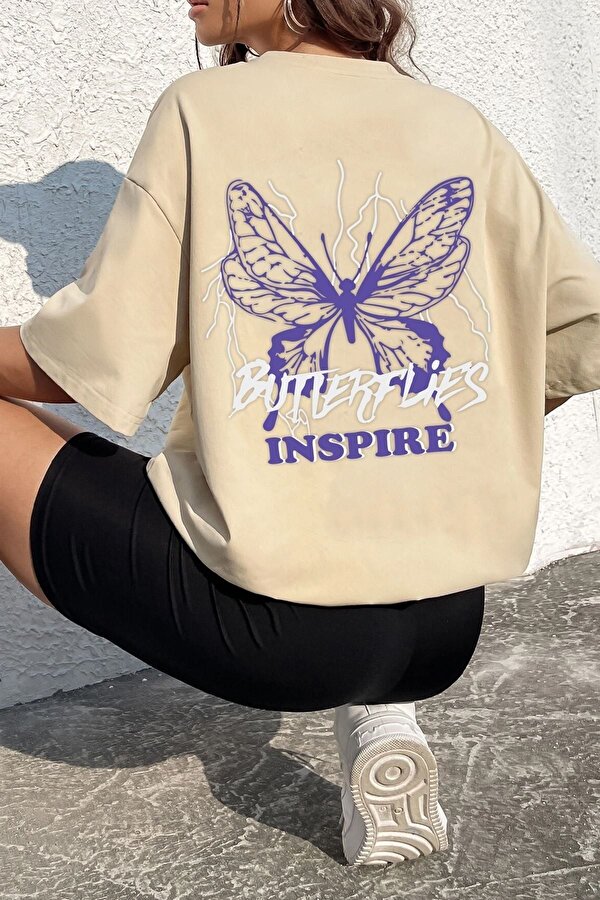 Unisex Butterfly & Letter Graphic Tasarım T-shirt - FLO 3 Al 1 Öde
