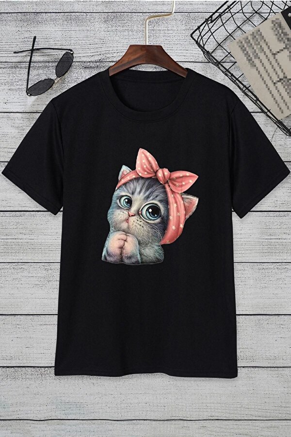Unisex Sevimli Kedi Tasarım Tshirt - 3 Al 1 Öde