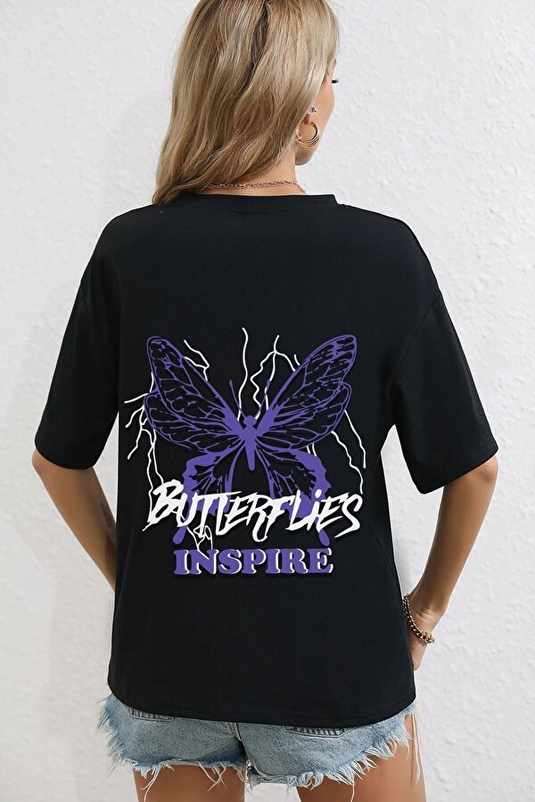 Unisex Butterfly & Letter Graphic Tasarım Tshirt - 3 Al 1 Öde