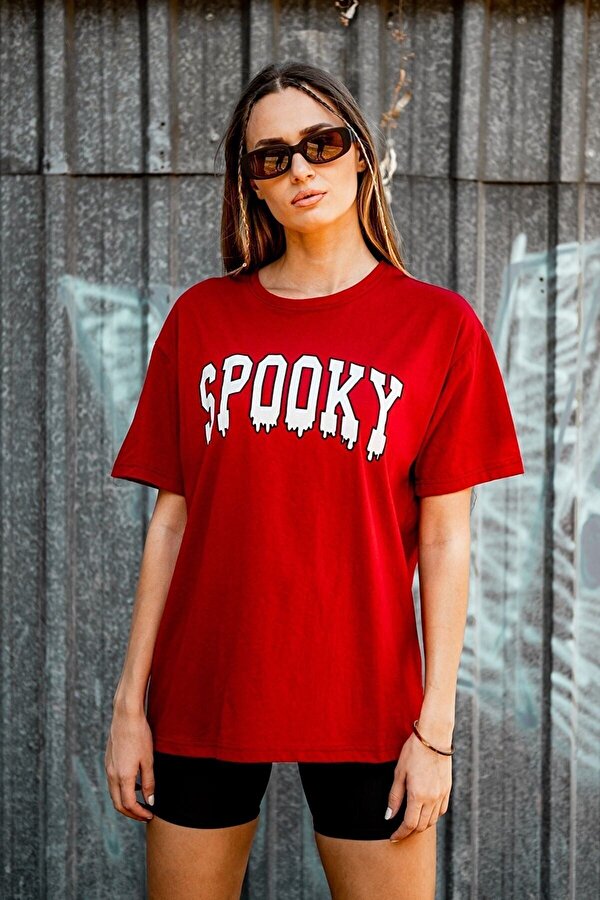 Spooky Baskılı Oversize Tasarım Tshirt - FLO 3 Al 1 Öde
