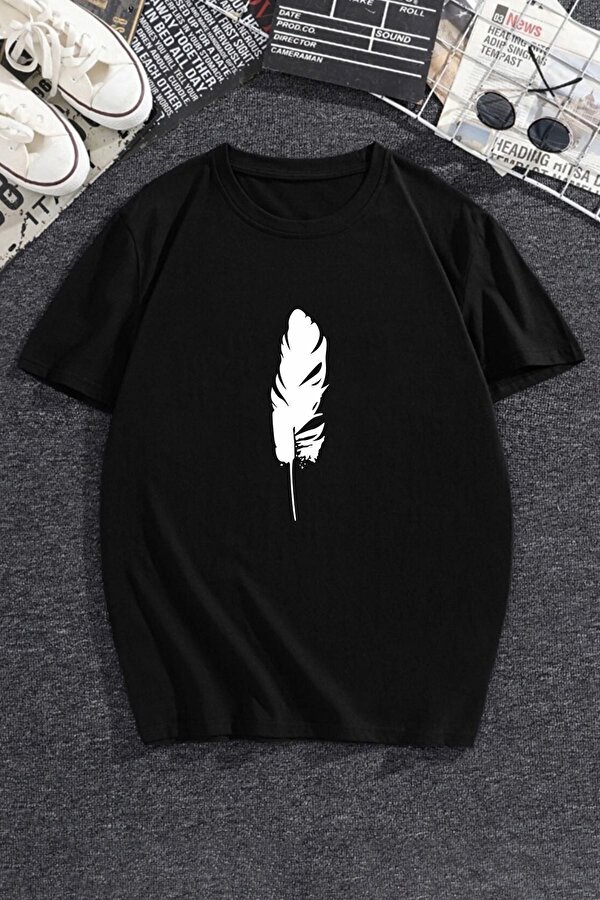 Tüy Kalem Baskılı Tasarım T-shirt - 3 Al 1 Öde
