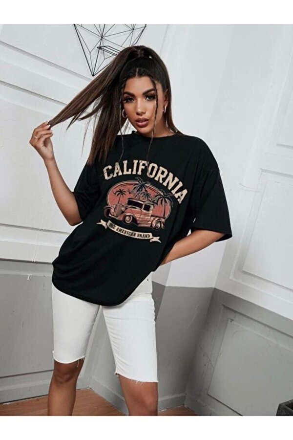 California Baskılı Oversize Kadın T-shirt - FLO 3 Al 1 Öde
