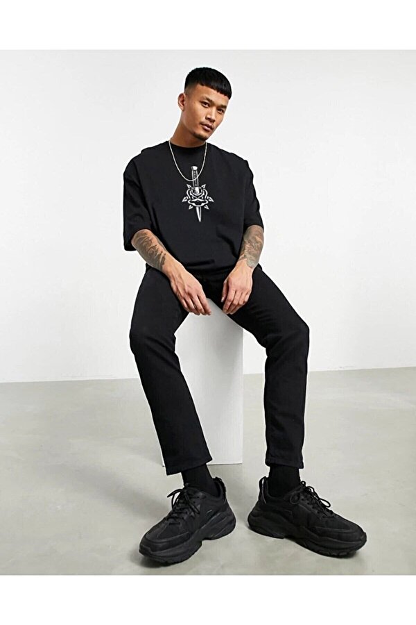 Skull Baskılı Siyah Unisex Oversize T-shirt - FLO 3 Al 1 Öde