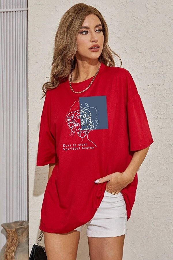 Unisex Minimal Line Drawing Baskılı T-shirt - FLO 3 Al 1 Öde
