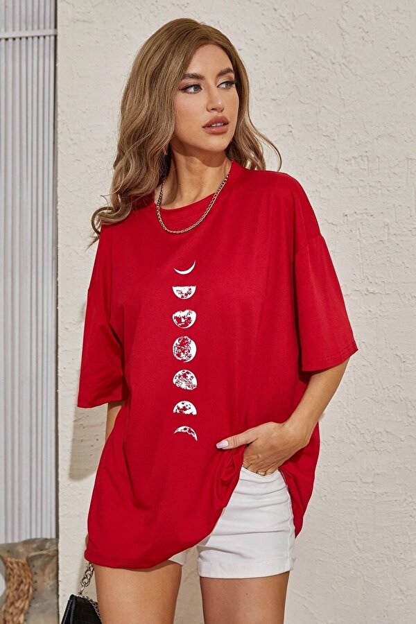 Unisex Moon Phases Baskılı T-shirt - 3 Al 1 Öde