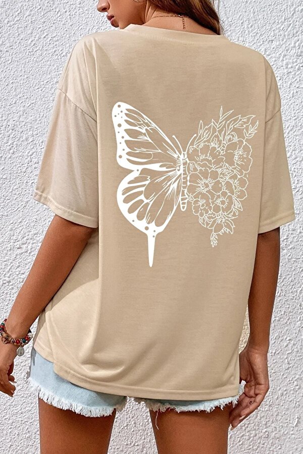 Unisex Drawing Butterflies Tasarım T-shirt - 3 Al 1 Öde