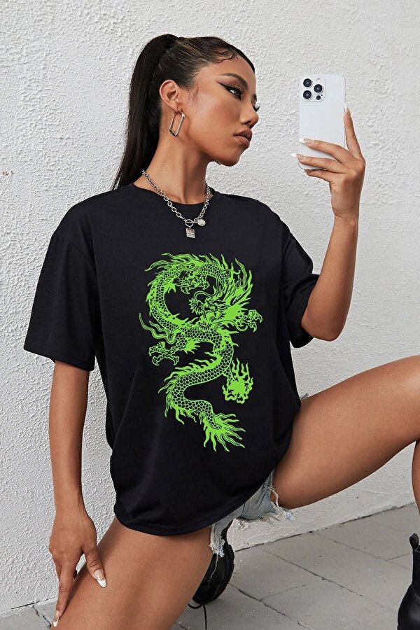 Unisex Chinese Dragon Baskılı T-shirt - 3 Al 1 Öde
