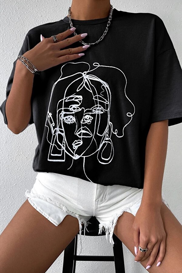 Unisex Woman One Line Baskılı Tshirt - 3 Al 1 Öde