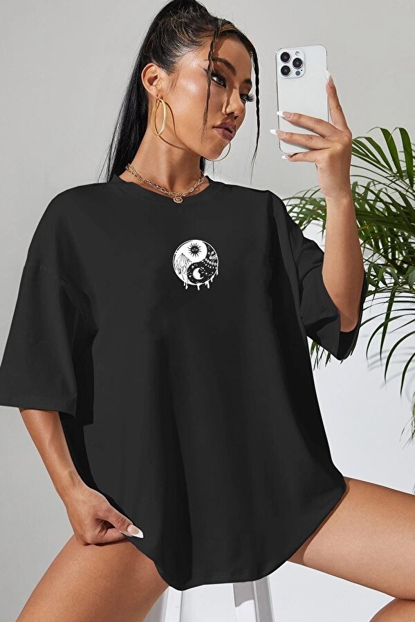 Unisex Yin & Yang Baskılı T-shirt - 3 Al 1 Öde