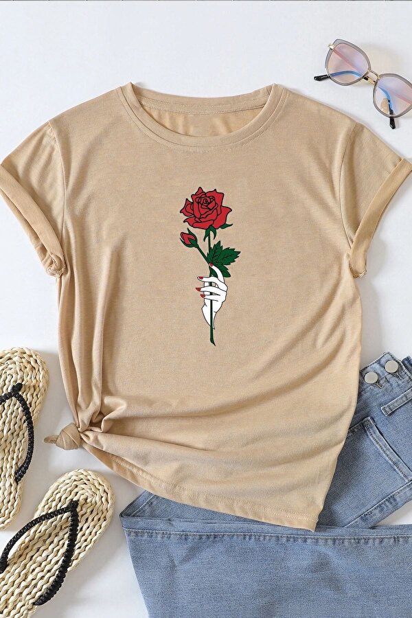 Unisex Rose Baskılı T-shirt - 3 Al 1 Öde