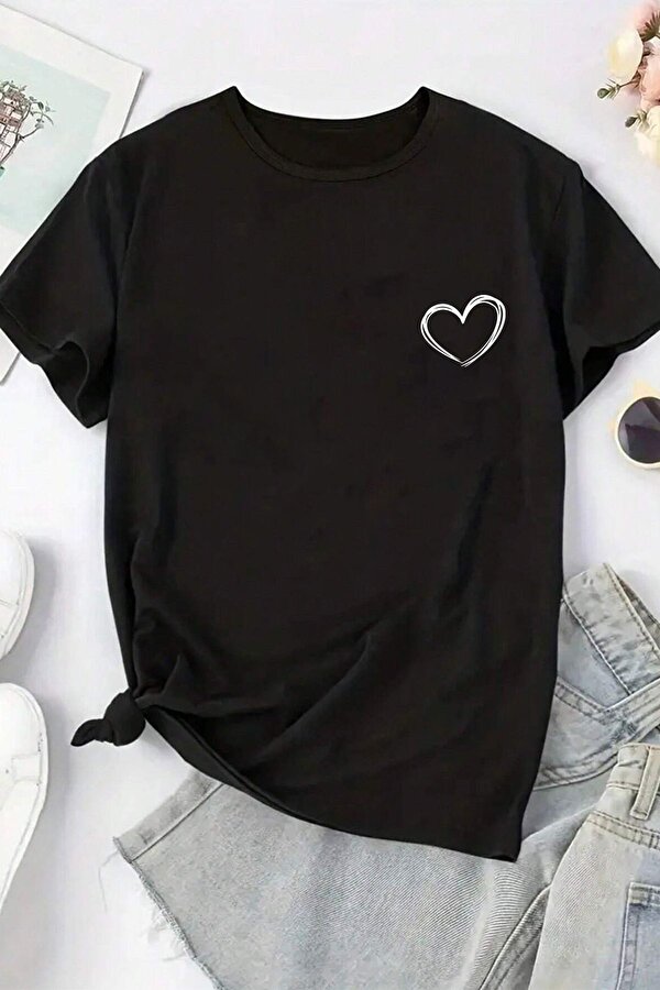 Unisex Hearts Baskılı Tasarım Tshirt - 3 Al 1 Öde