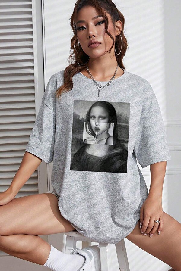Unisex Mona Lisa Baskılı Tasarım Tshirt - 3 Al 1 Öde