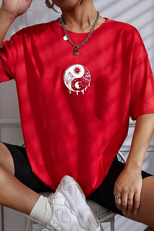 Unisex Yin & Yang Baskılı T-shirt - 3 Al 1 Öde