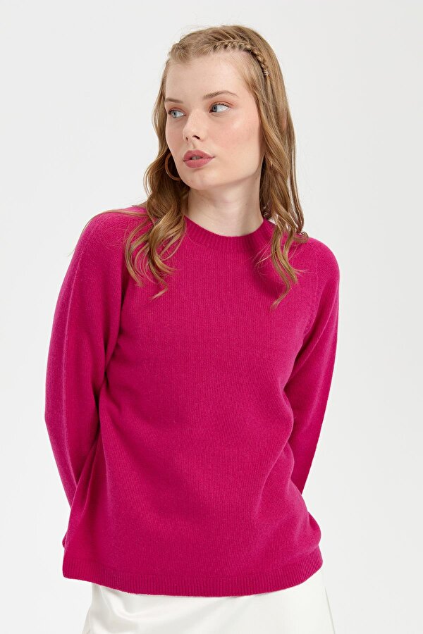 Kadın Sıfır Yaka Klasik Yün Kazak 23163 Sıklamen