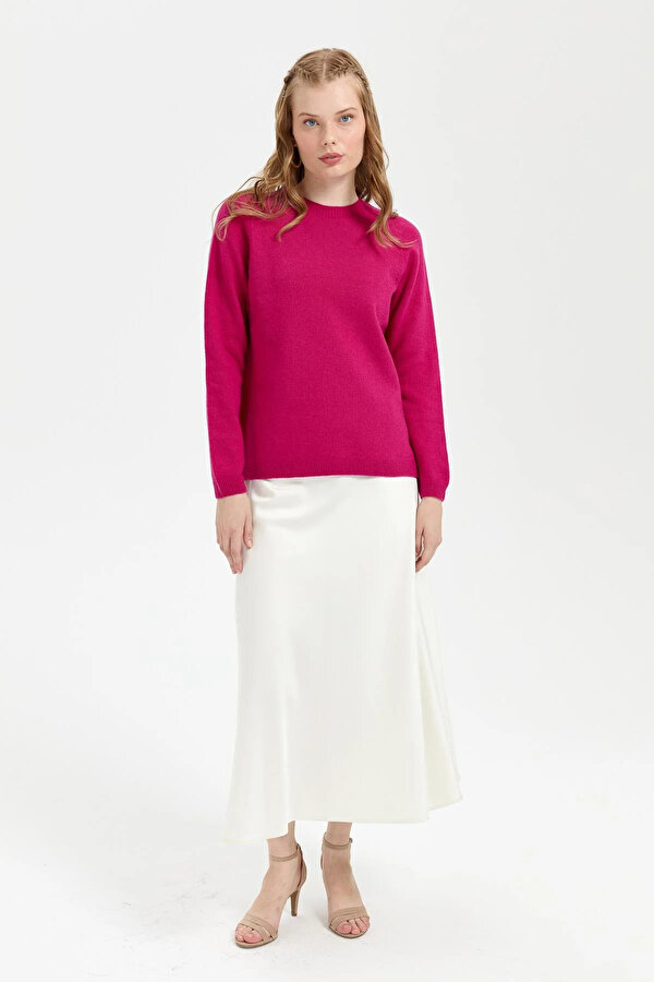 Kadın Sıfır Yaka Klasik Yün Kazak 23163 Sıklamen