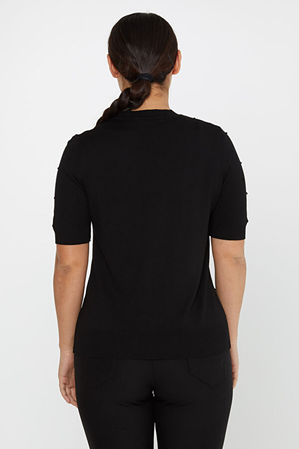 Kadın Kendinden Dokumalı Amerikan Model Kısa Kol Triko Kazak 30131 Siyah