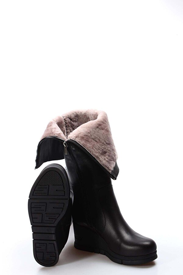 Hakiki Deri Kürklü  Kadın Dolgu Topuk Çizme 064KZA1006