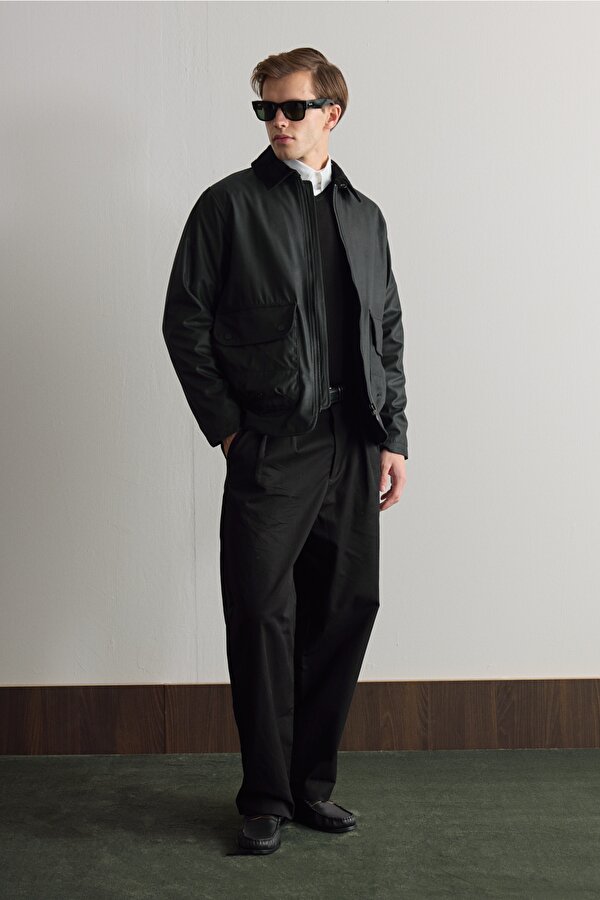 Erkek Kadife Yakalı Mont Ceket Siyah