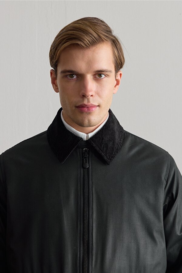 Erkek Kadife Yakalı Mont Ceket Siyah