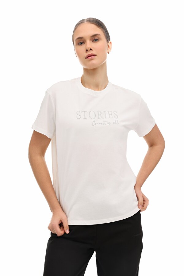 Lumberjack WL 11STORY 6FX. Ekru Kadın Kısa Kol T-Shirt 102063648