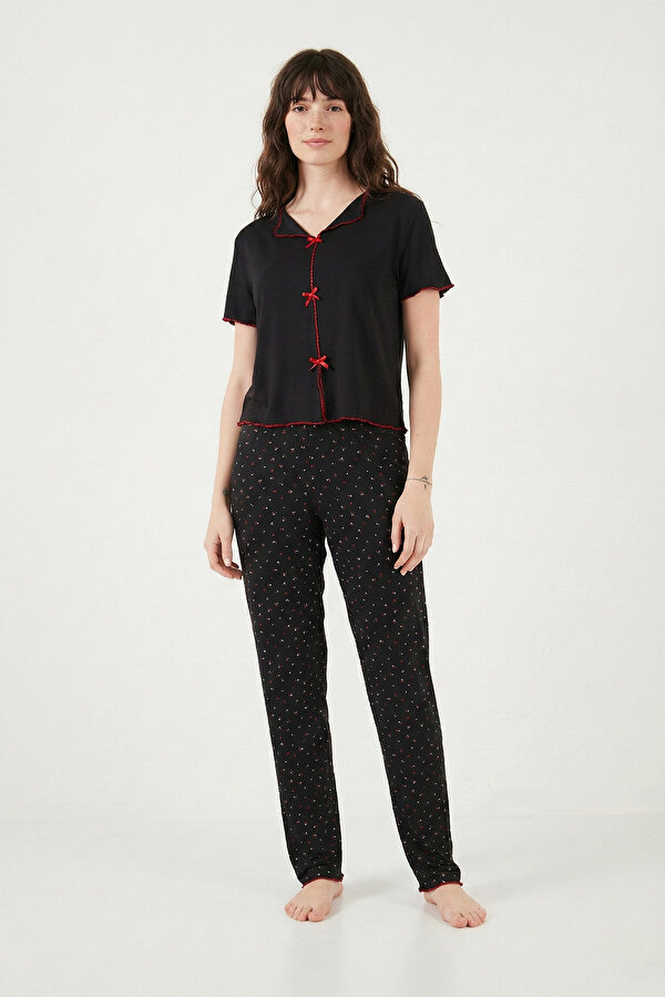 Bayan Pijama Takımı 6091435 SİYAH-KIRMIZI