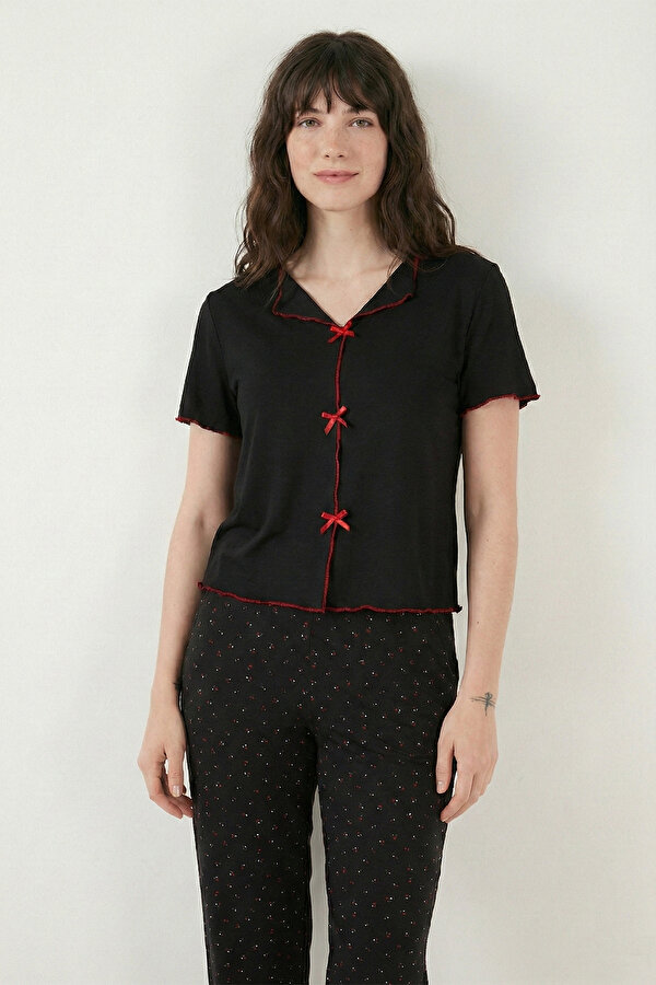 Bayan Pijama Takımı 6091435 SİYAH-KIRMIZI