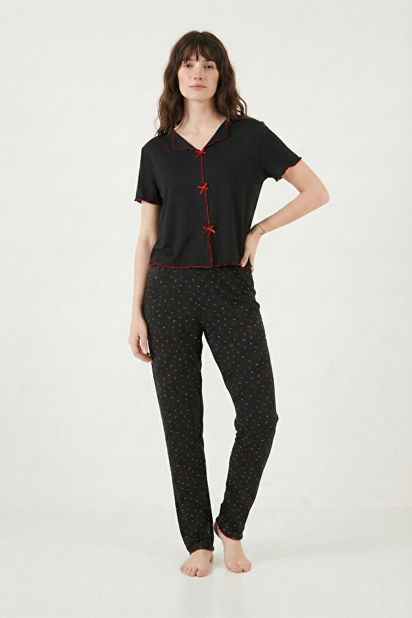 Bayan Pijama Takımı 6091435 SİYAH-KIRMIZI