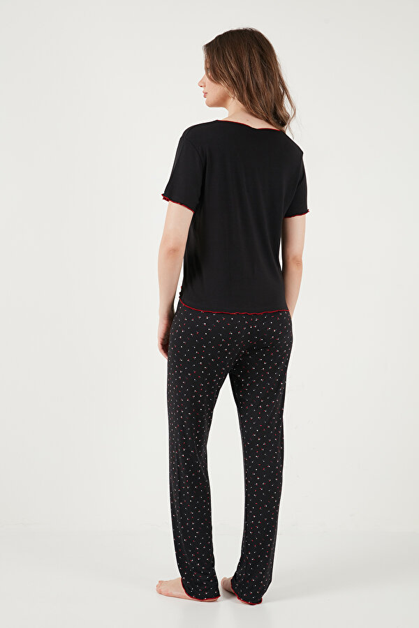 Bayan Pijama Takımı 6091435 SİYAH-KIRMIZI