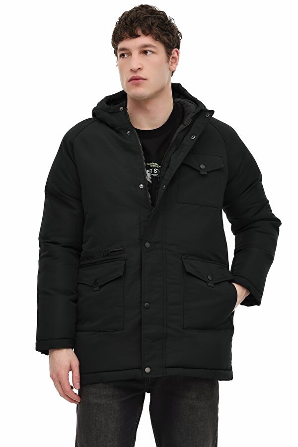 ML COMS 3KX-PRKCOT-04 5PR Siyah Erkek Uzun Kaban