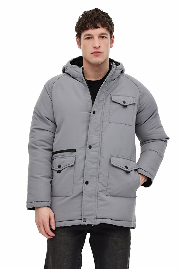 ML COMS 3KX-PRKCOT-04 5PR Gri Erkek Uzun Kaban