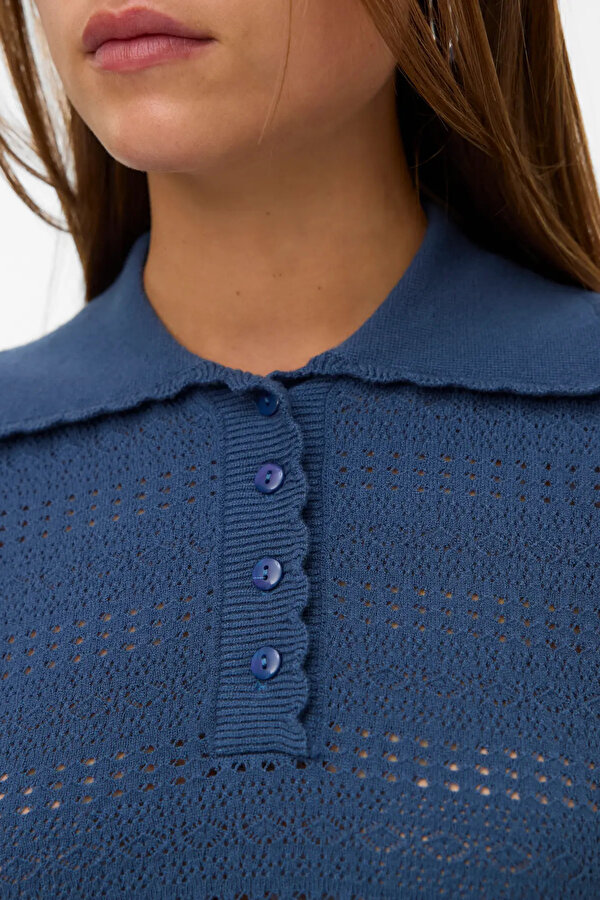 Kadın Vmlımone Polo Yaka Kısa Kollu Kazak 10340101 Indigo