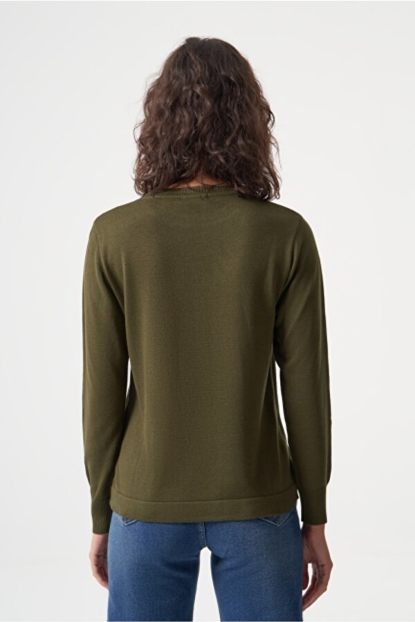 Yuvarlak Yaka Basic Haki Triko Kazak