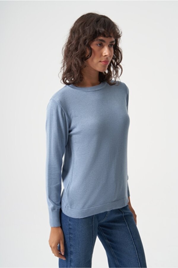 Yuvarlak Yaka Basic Açık Mavi Triko Kazak