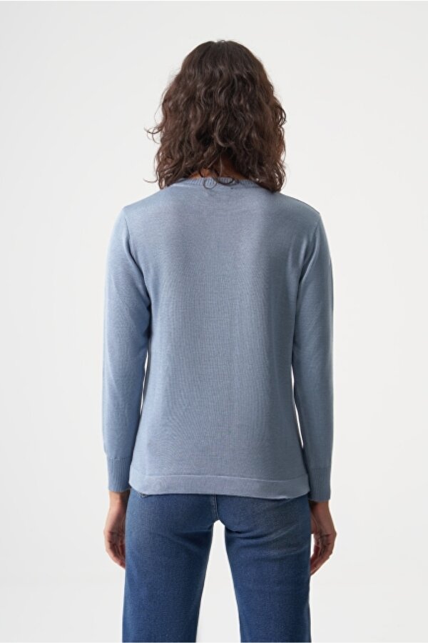 Yuvarlak Yaka Basic Açık Mavi Triko Kazak