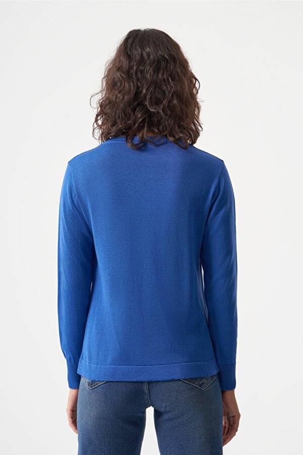 Yuvarlak Yaka Basic Saks Mavisi Triko Kazak